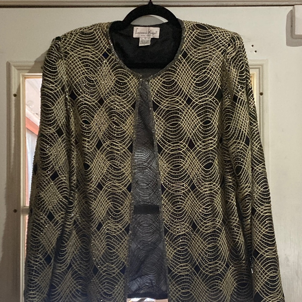 Laurence Kazar Black Silk Top with Silver Trim